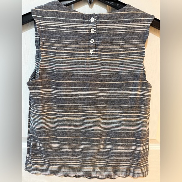 Modcloth Gray Pink Blue Striped Sleeveless Linen blend scalloped hem top - Picture 6 of 7